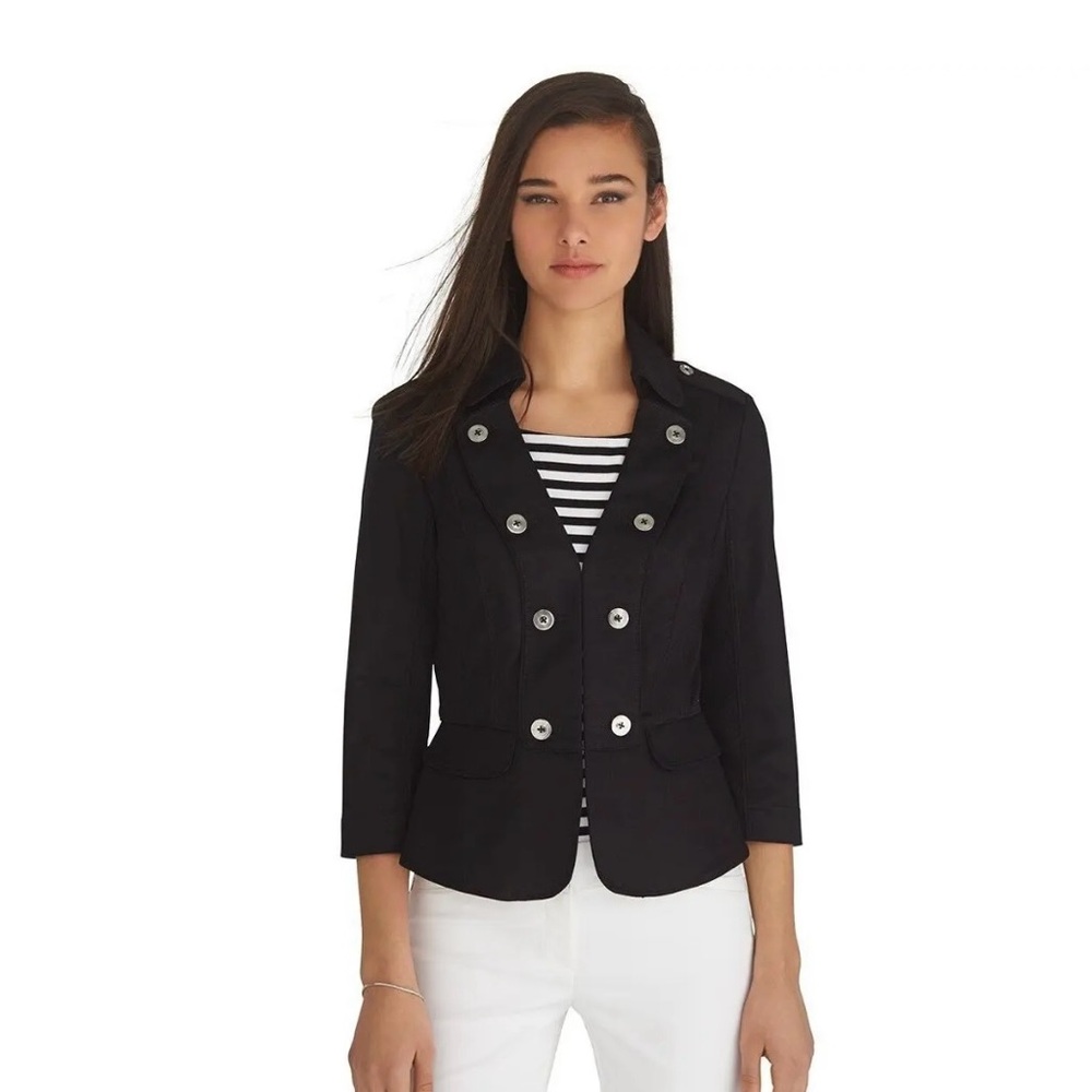 White House black market size 6 three-quarter sleeves button Lapel blazer black